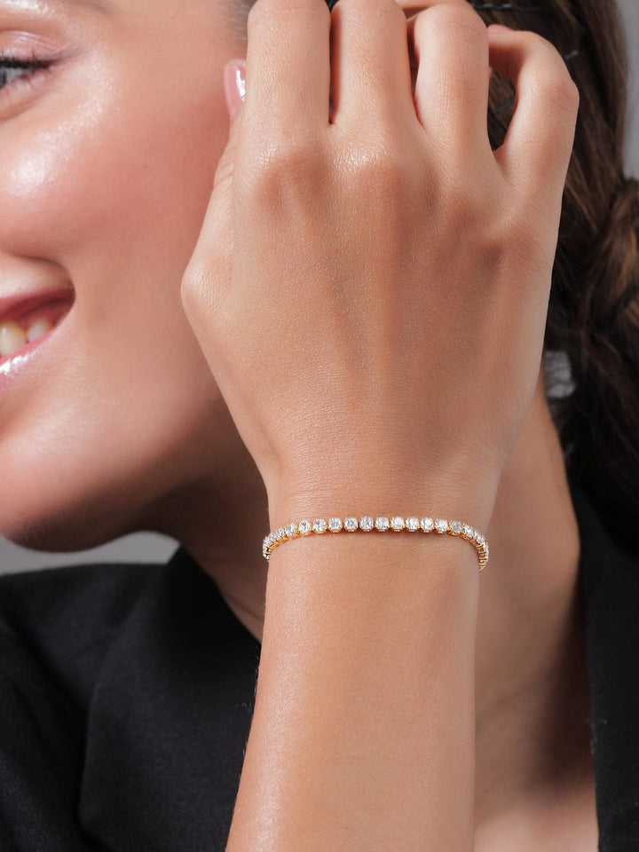 Voguish 22K Gold Plated AD & Cubic Zirconia Studded Delicate Tennis Bracelet Bangles & Bracelets