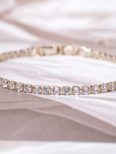 Voguish 22K Gold Plated AD & Cubic Zirconia Studded Delicate Tennis Bracelet Bangles & Bracelets