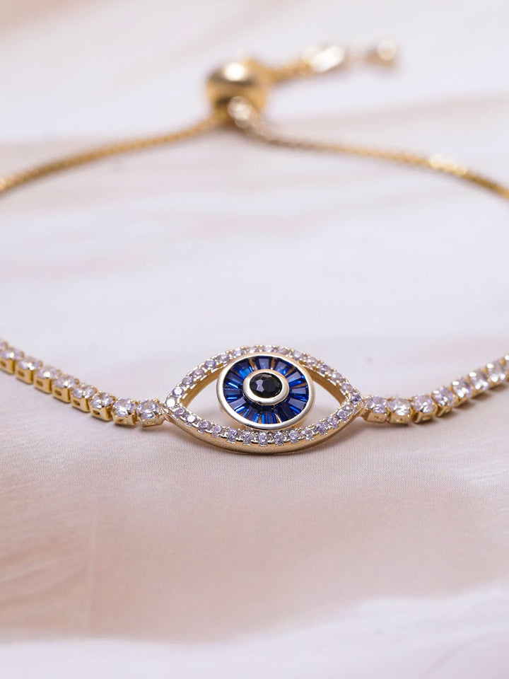 Voguish 22K Gold Plated AD & Cubic Zirconia Studded Evil Eye Charm Bracelet Bangles & Bracelets