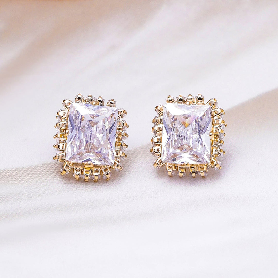 Voguish 22K Gold Plated AD & Cubic Zirconia Studded Square Stud Earrings Stud