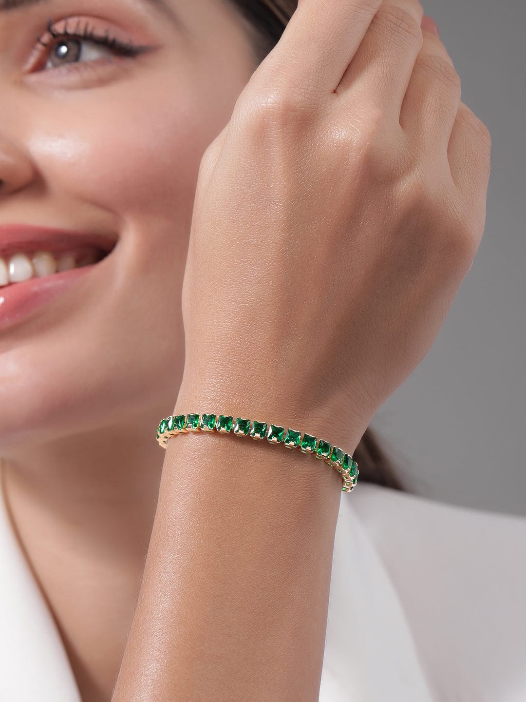 Voguish 22K Gold Plated Emerald AD & Cubic Zirconia Studded Bracelet Bangles & Bracelets