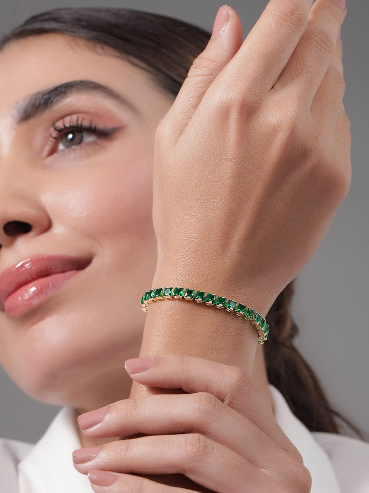 Voguish 22K Gold Plated Emerald AD & Cubic Zirconia Studded Bracelet Bangles & Bracelets