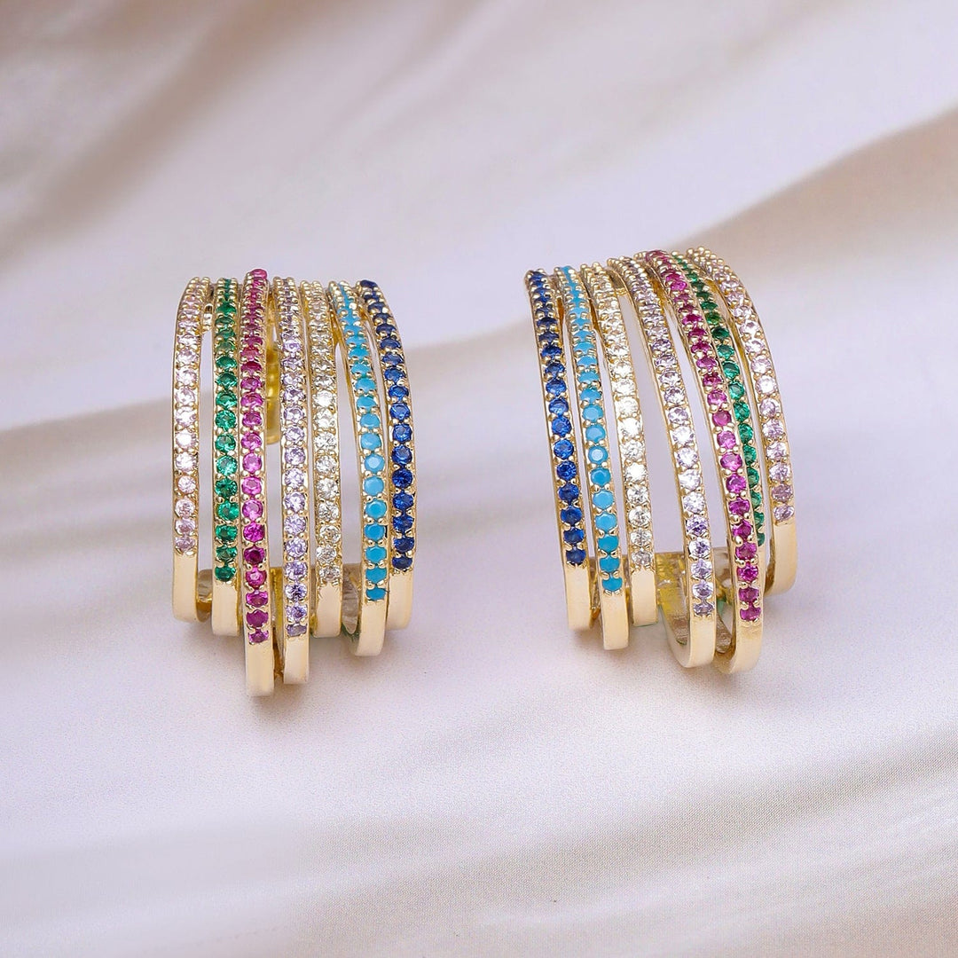 Voguish 22K Gold-Plated Multicolor AD & Cubic Zirconia Studded Premium Hoop Earrings Hoop