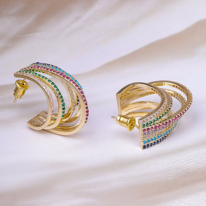 Voguish 22K Gold-Plated Multicolor AD & Cubic Zirconia Studded Premium Hoop Earrings Hoop