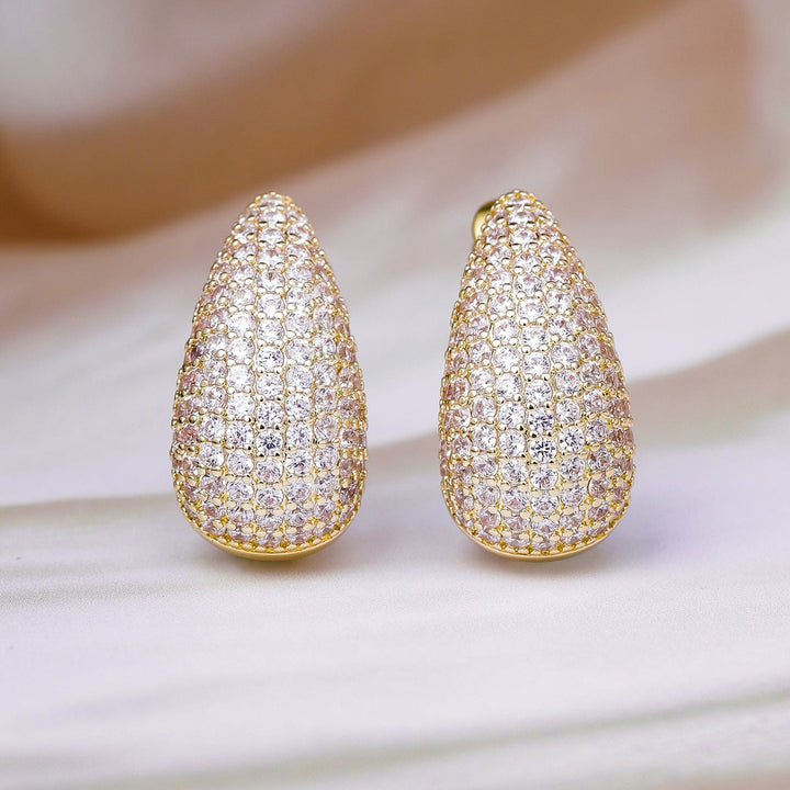 Voguish 22K Gold Plated Sparkling AD & Cubic Zirconia Studded Teardrop Earrings Stud