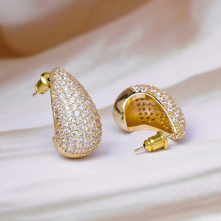 Voguish 22K Gold Plated Sparkling AD & Cubic Zirconia Studded Teardrop Earrings Stud