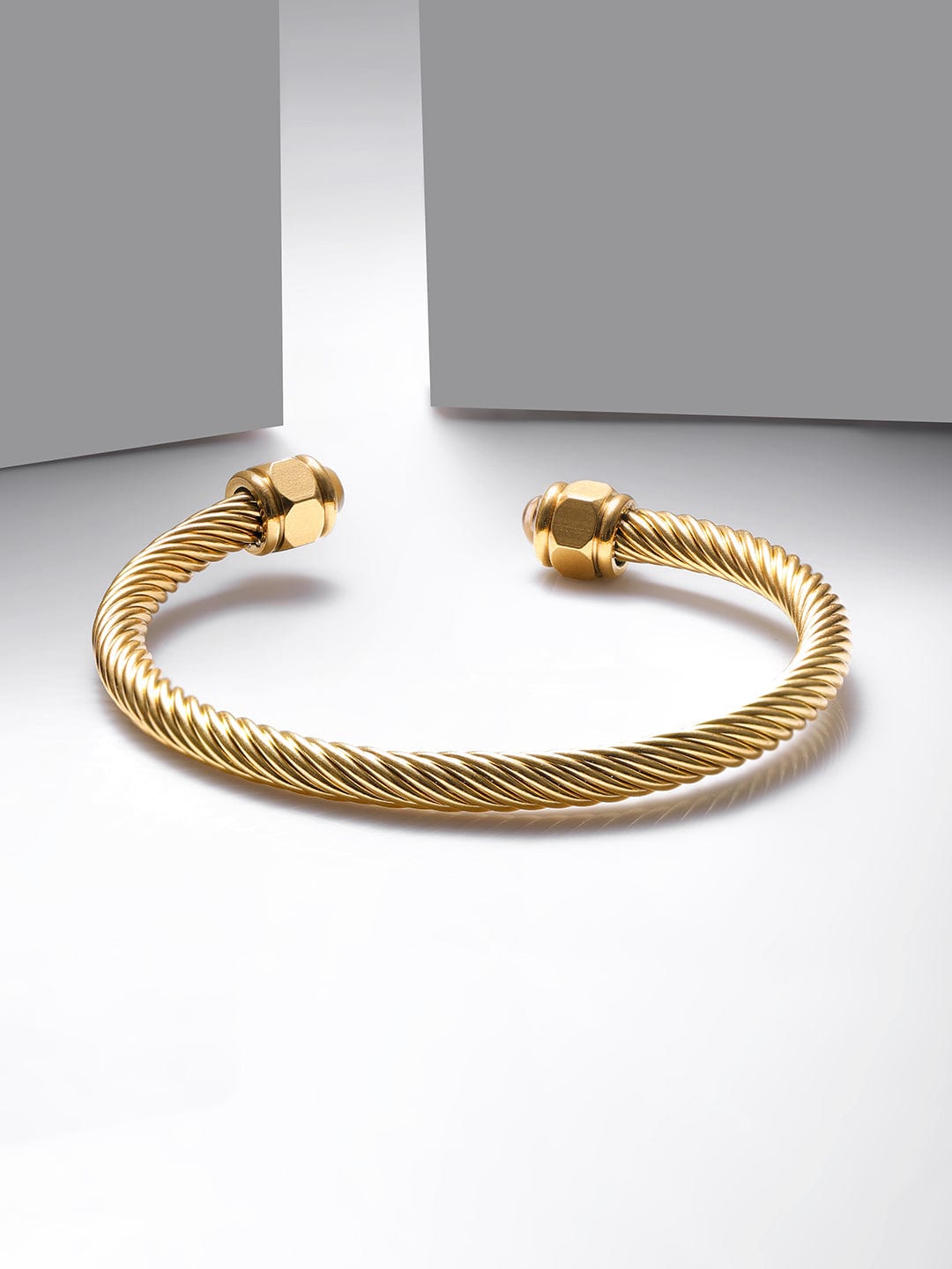 Voguish Men 18KT Gold Plated Stainless Steel Anti Tarnish Water Resistant Demi-Fine Kada Bracelet. Bracelet