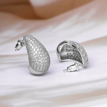Voguish Rhodium Plated Sparkling AD & Cubic Zirconia Studded Teardrop Earrings Stud