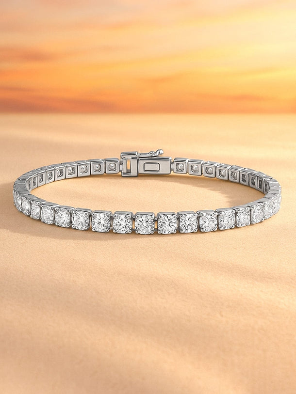 Voguish Rhodium Plated Sparkling AD & Cubic Zirconia Studded Tennis Bracelet Bracelet