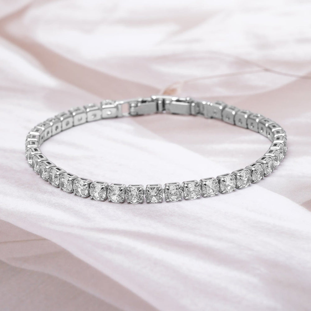 Voguish Rhodium Plated Sparkling AD & Cubic Zirconia Studded Tennis Bracelet Bracelet