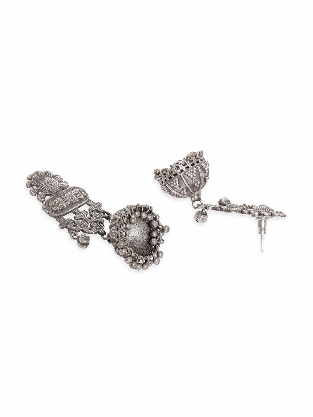 Whimsical Blooms Oxidized Silver Plated Floral Earrings Earrings