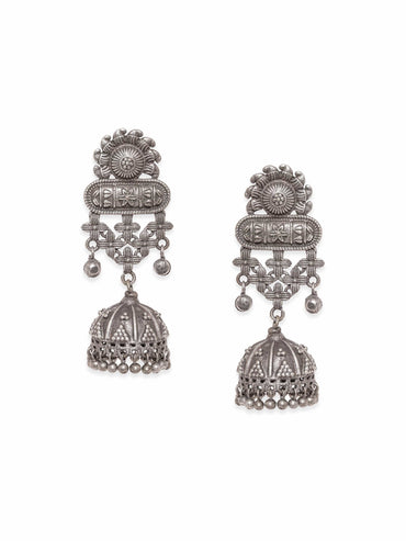 Whimsical Blooms Oxidized Silver Plated Floral Earrings Earrings