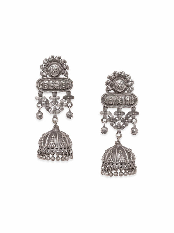 Whimsical Blooms Oxidized Silver Plated Floral Earrings Earrings