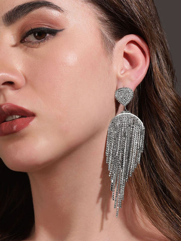 Whispers of Moonlight: Enchanting Silver Tone Shoulder Duster Earrings Earrings