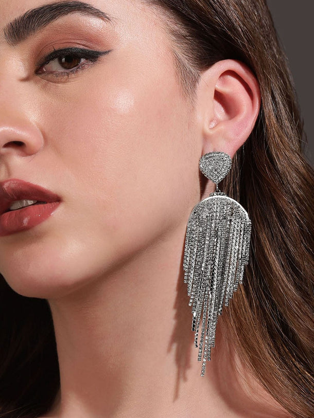 Whispers of Moonlight: Enchanting Silver Tone Shoulder Duster Earrings Earrings