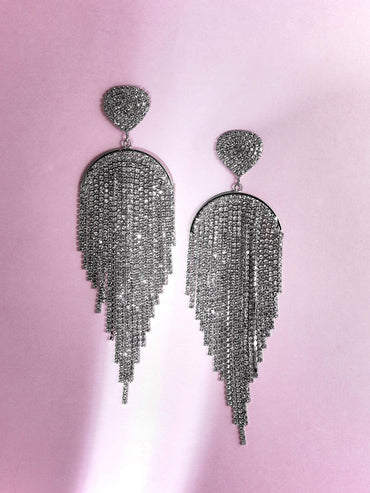 Whispers of Moonlight: Enchanting Silver Tone Shoulder Duster Earrings Earrings