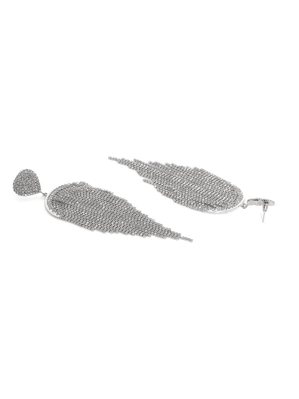 Whispers of Moonlight: Enchanting Silver Tone Shoulder Duster Earrings Earrings