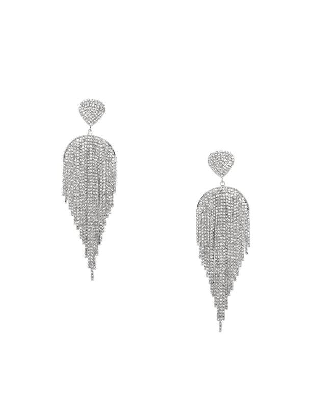 Whispers of Moonlight: Enchanting Silver Tone Shoulder Duster Earrings Earrings