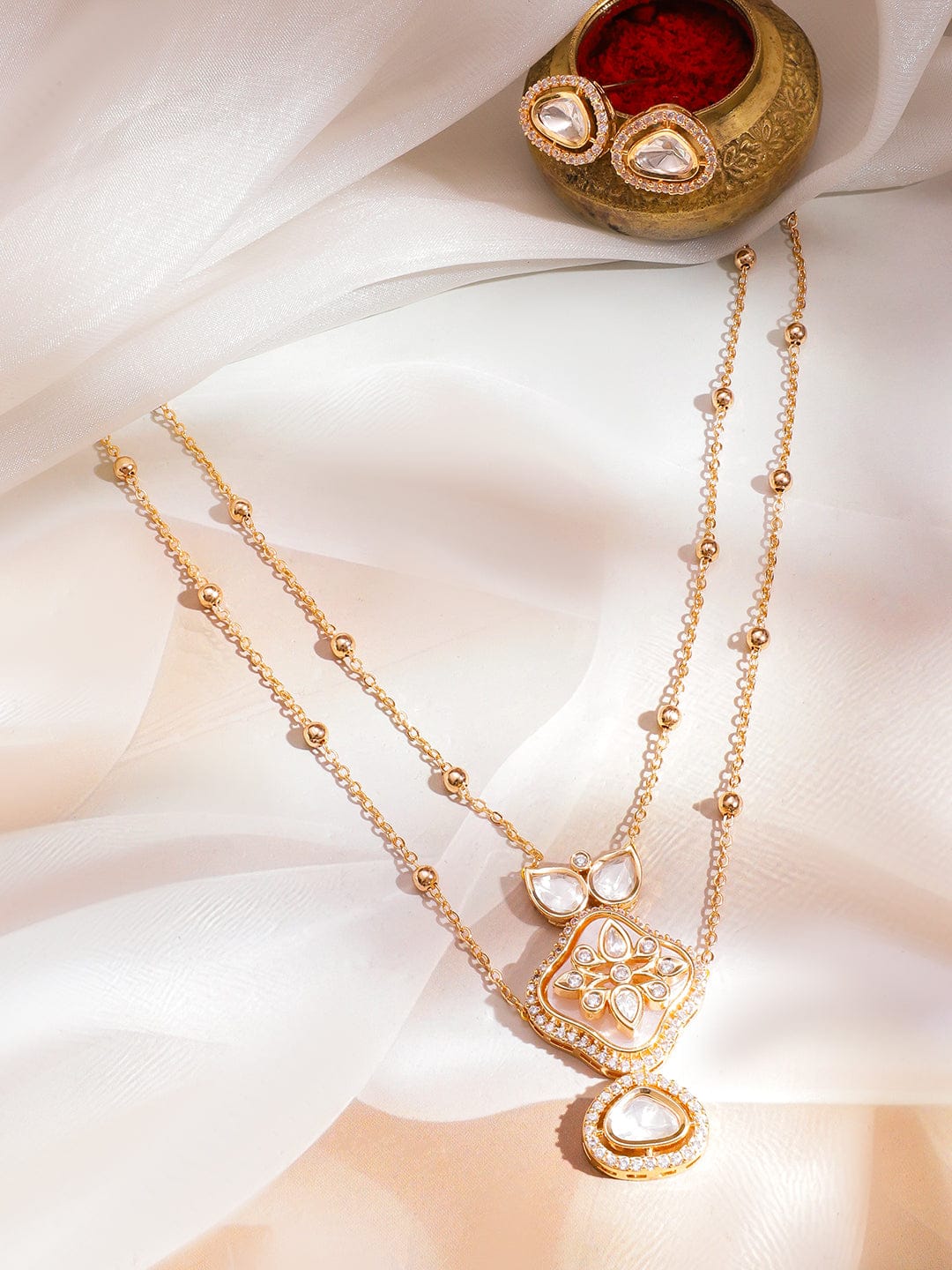 White Blossoms Kundan Necklace Set Jewellery Set