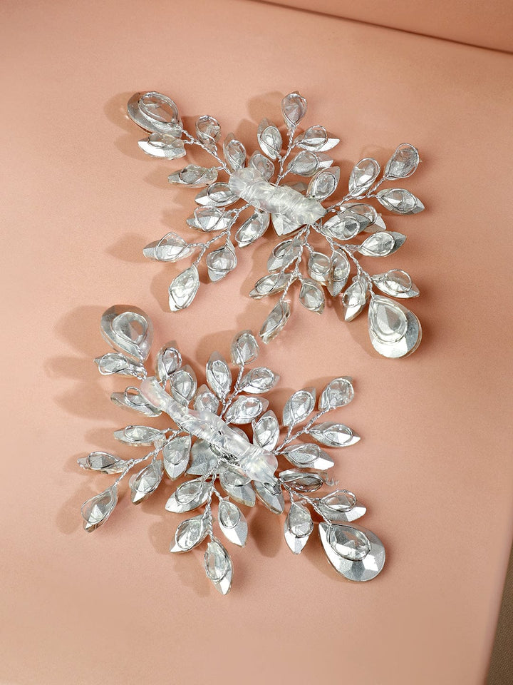 White crystal leaf side hair clip - set of 2 Head Jewellery