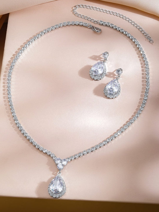 White Crystal Teardrop Necklace Set Jewellery Set