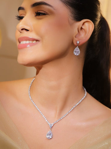 White Crystal Teardrop Necklace Set Jewellery Set