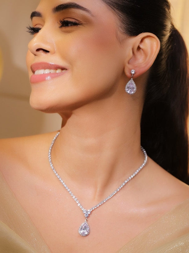 White Crystal Teardrop Necklace Set Jewellery Set