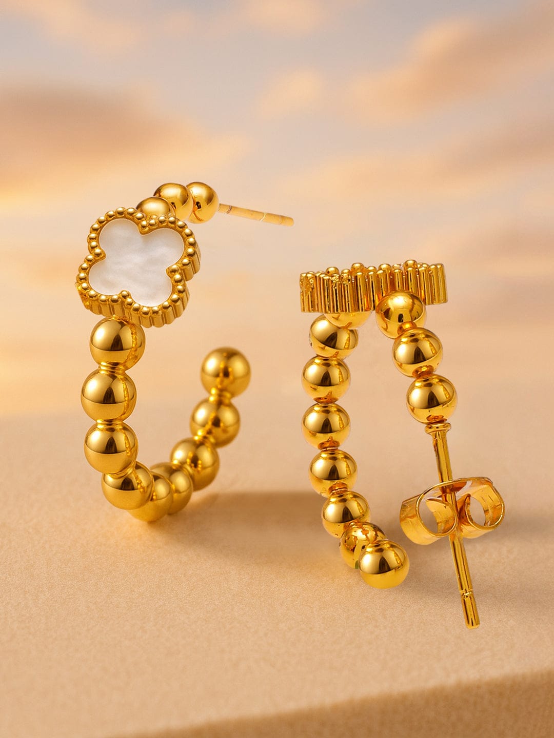 White Flora Cute half hoops Earrings