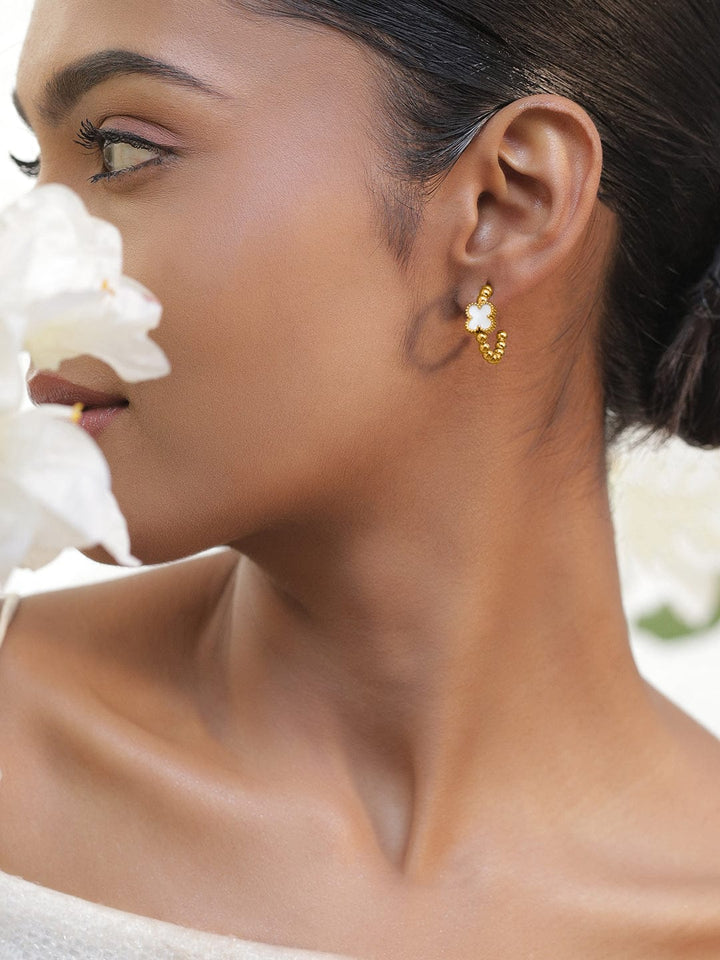 White Flora Cute half hoops Earrings