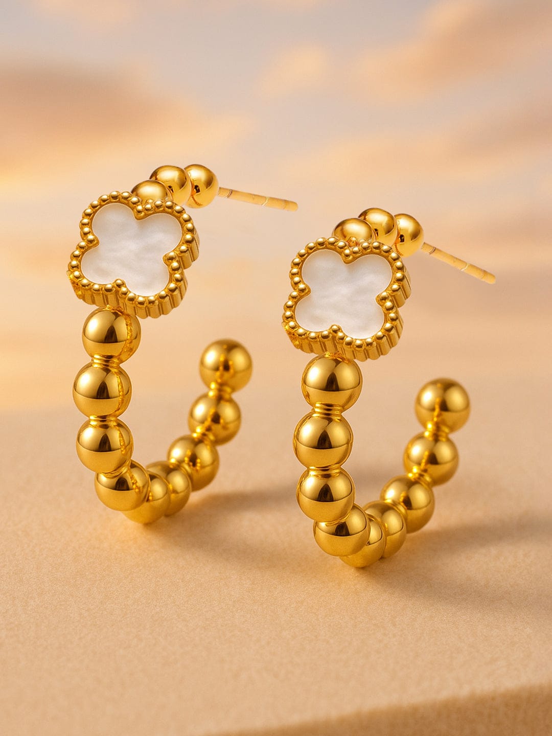 White Flora Cute half hoops Earrings