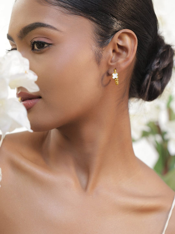 White Flora Cute half hoops Earrings