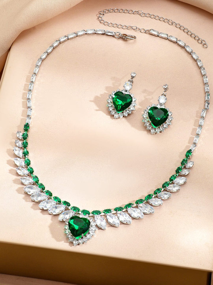Wings of Freedom Crystal Necklace Set - Green Jewellery Set