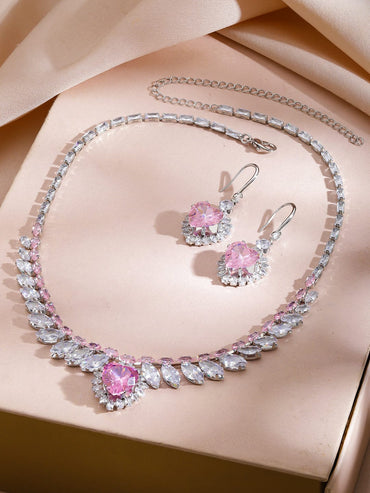 Wings of Freedom Crystal Necklace Set - Pink Jewellery Set