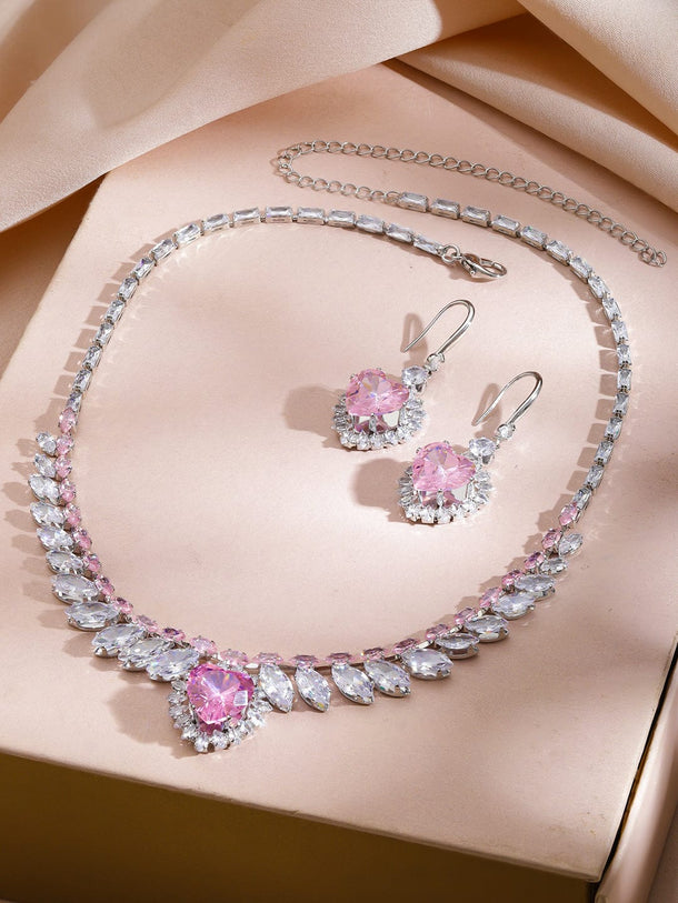 Wings of Freedom Crystal Necklace Set - Pink Jewellery Set