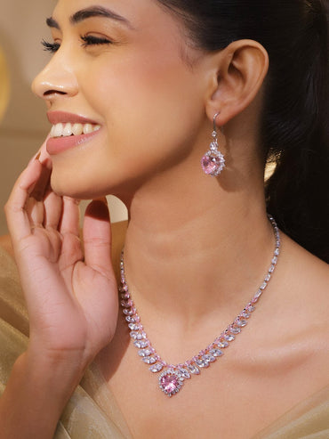 Wings of Freedom Crystal Necklace Set - Pink Jewellery Set