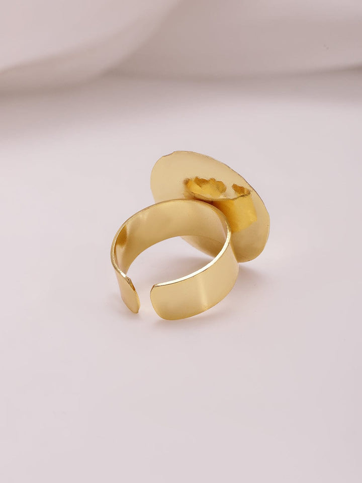 Women 18KT Gold Plated Brass Oval Shaped Finger Ring Ring