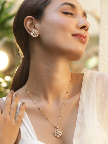 Women Gold Plated CZ Stone Studded Pendant Set pendent set