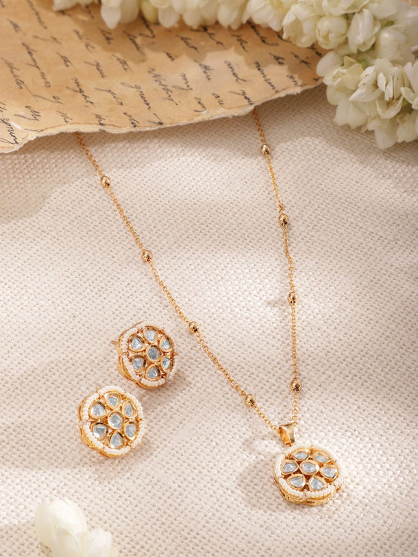 Women Gold Plated CZ Stone Studded Pendant Set pendent set