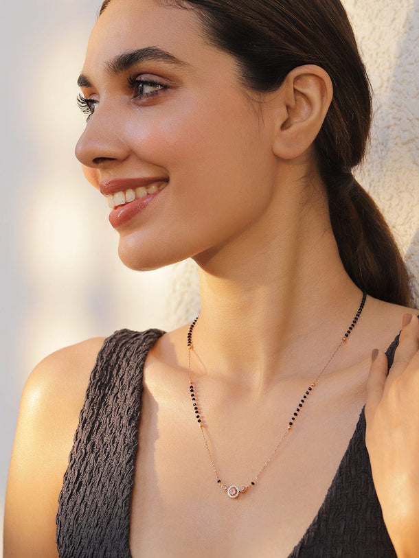 Women Rose Gold Plated Cubic Zirconia Studded Mangalsutra Mangalsutra