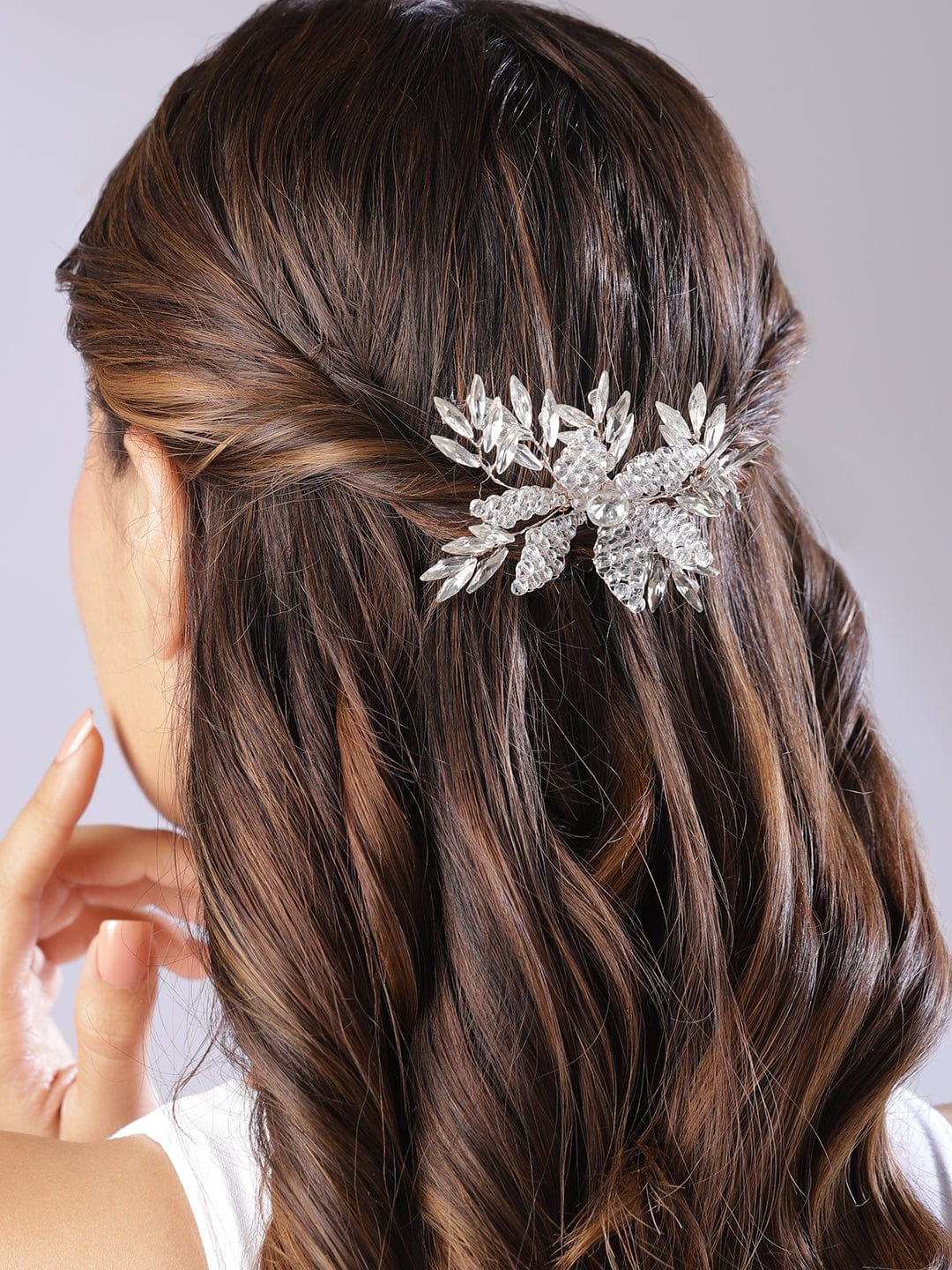 Women Silver Crystal And Cubic Zirconia Stone Studded Hair Clip Hair Accessories