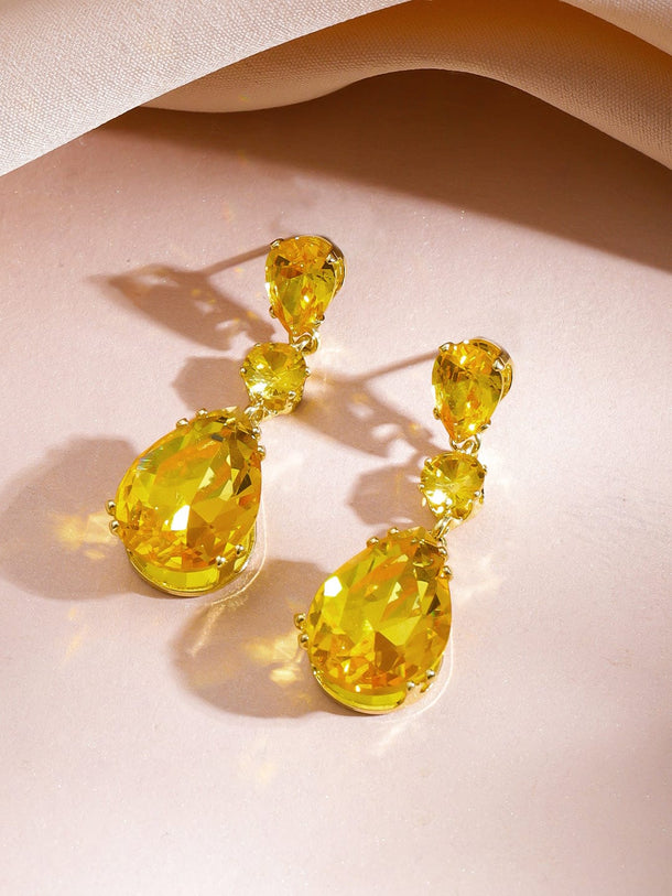 Yellow Raindrop Crystal Necklace Set Jewellery Set