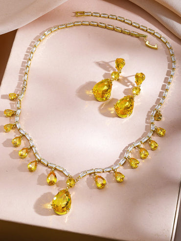 Yellow Raindrop Crystal Necklace Set Jewellery Set