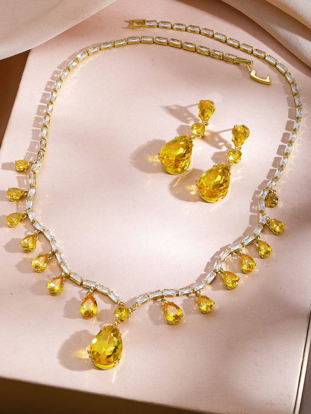 Yellow Raindrop Crystal Necklace Set Jewellery Set