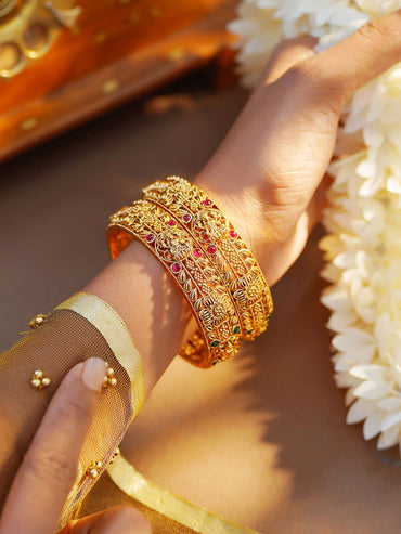 Rubans Set of 2 Gold Plated Floral Design Laxmi motif Bangles