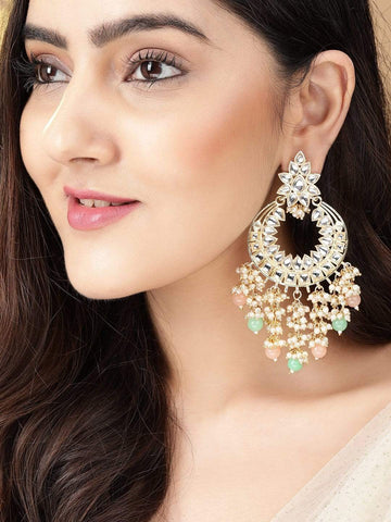 Gold Plated Festive Kundan Colorful Bead Earrings Earrings
