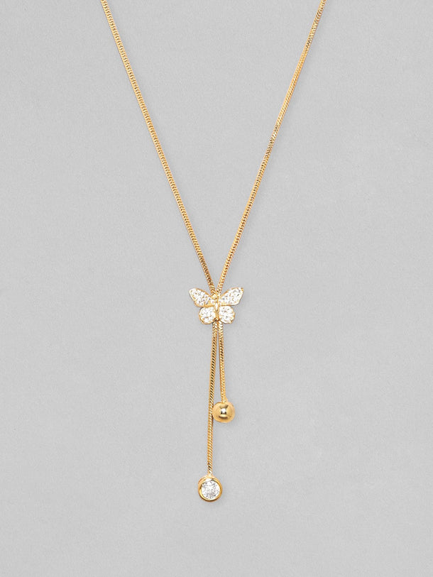 Rubans 18K Gold Plated, Minimal Chain Butterfly Motif Zircons Studded Drop Pendant Necklace. Chain & Necklaces