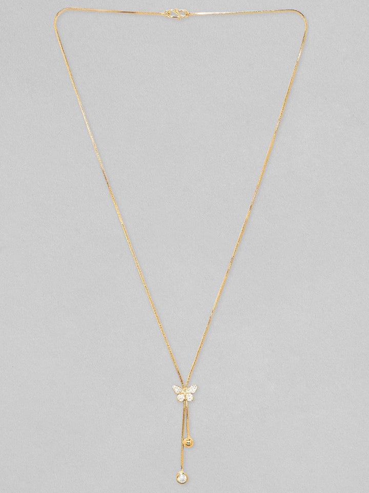 Rubans 18K Gold Plated, Minimal Chain Butterfly Motif Zircons Studded Drop Pendant Necklace. Chain & Necklaces