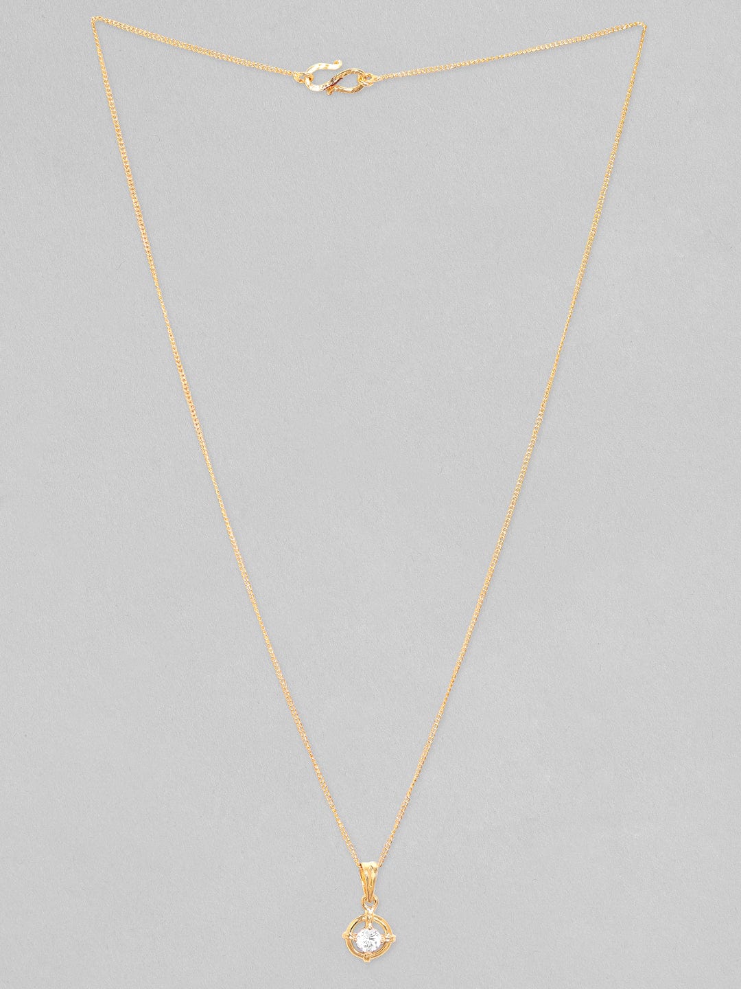 Rubans 18K Gold Plated, Minimal Chain With Solitaire Zircon Studded Pendant Necklace. Chain & Necklaces