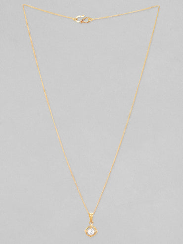 Rubans 18K Gold Plated, Minimal Chain With Solitaire Zircon Studded Pendant Necklace. Chain & Necklaces