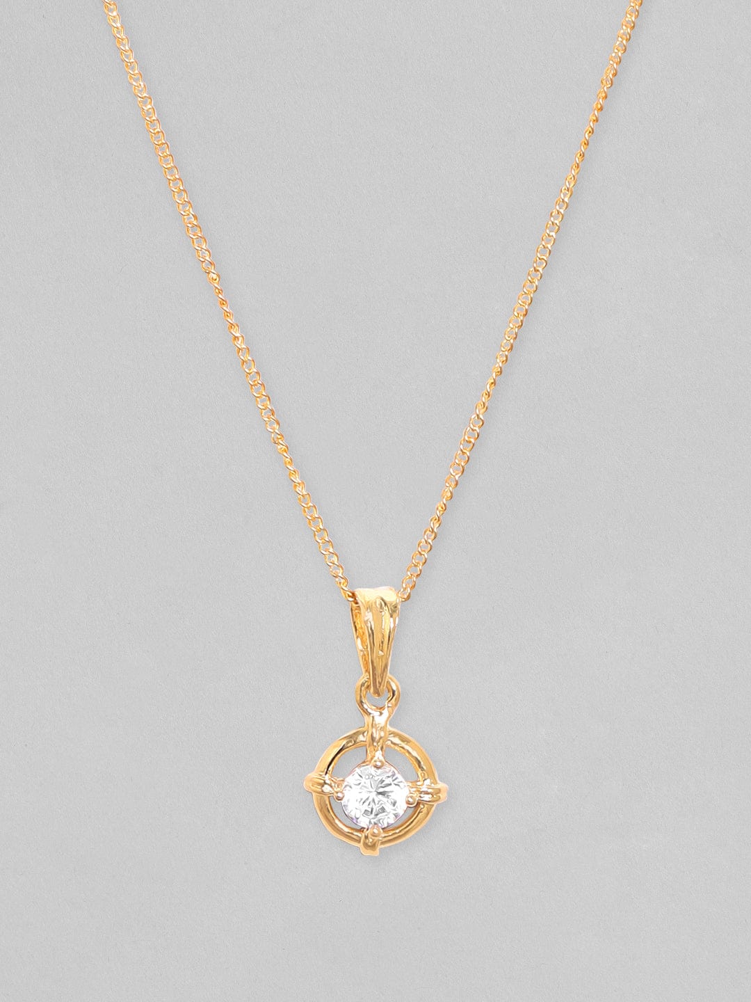 Rubans 18K Gold Plated, Minimal Chain With Solitaire Zircon Studded Pendant Necklace. Chain & Necklaces